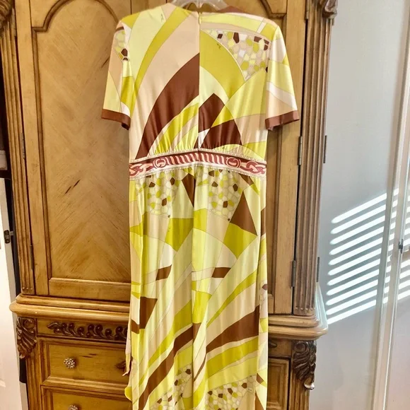 EMILIO PUCCI 1990's Geometric Print Silk Jersey Chiffon Maxi Dress - Picture 12 of 16